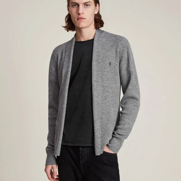 ALL SAINTS Men's Mode Open Cardigan Grey Merino wool size Medium - Picture 1 of 7